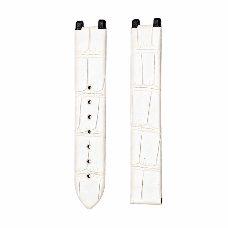 White Glossy Alligator Leather Watch Strap For Omega De Ville Ladymatic Ref 425.68.34.20.51.001
