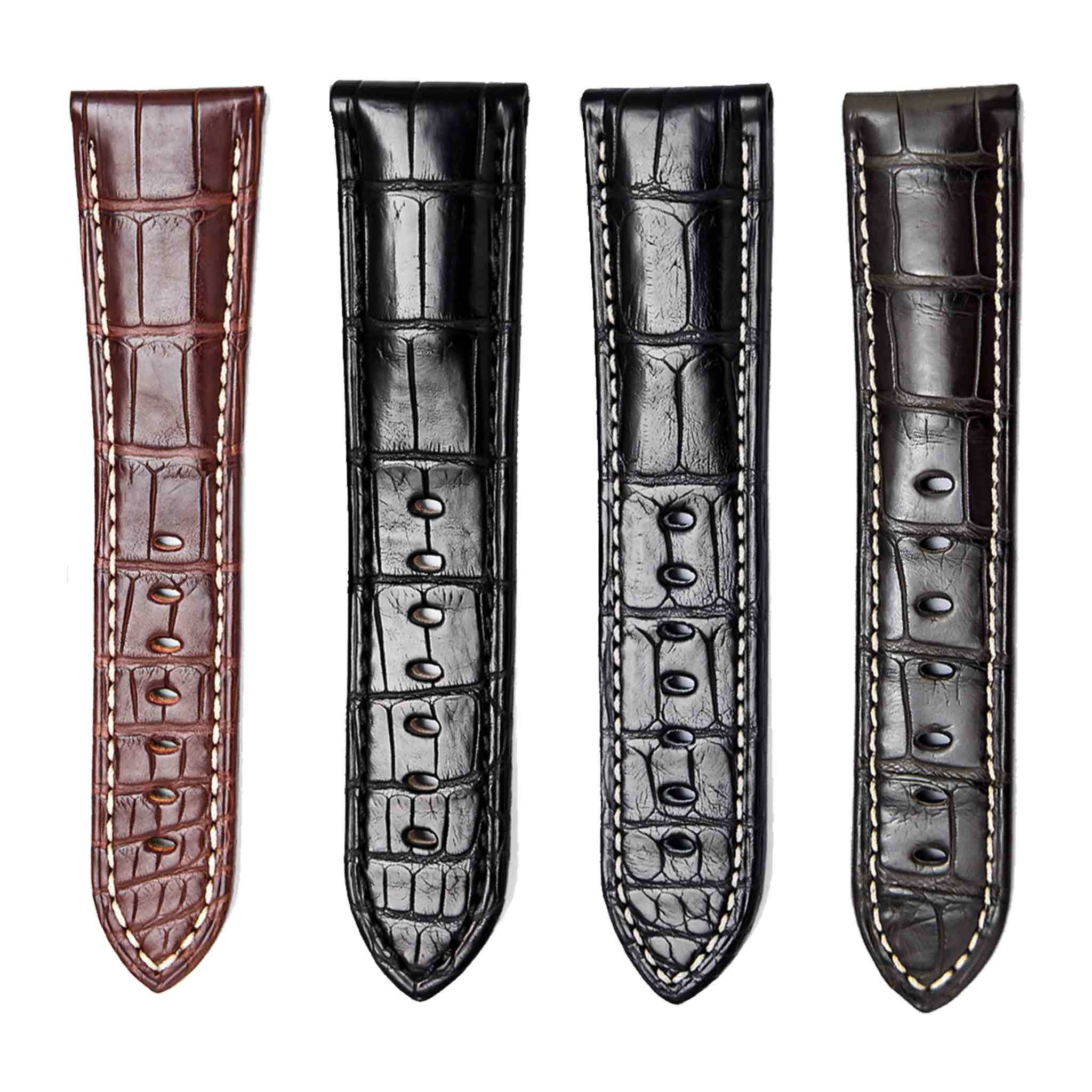 Four Color Glossy Alligator Leather Watch Straps For Panerai Luminor Series