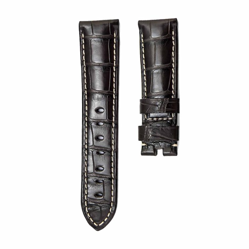 Dark Brown Glossy Alligator Leather Watch Strap For Panerai Luminor Ref PAM01312 PAM00523