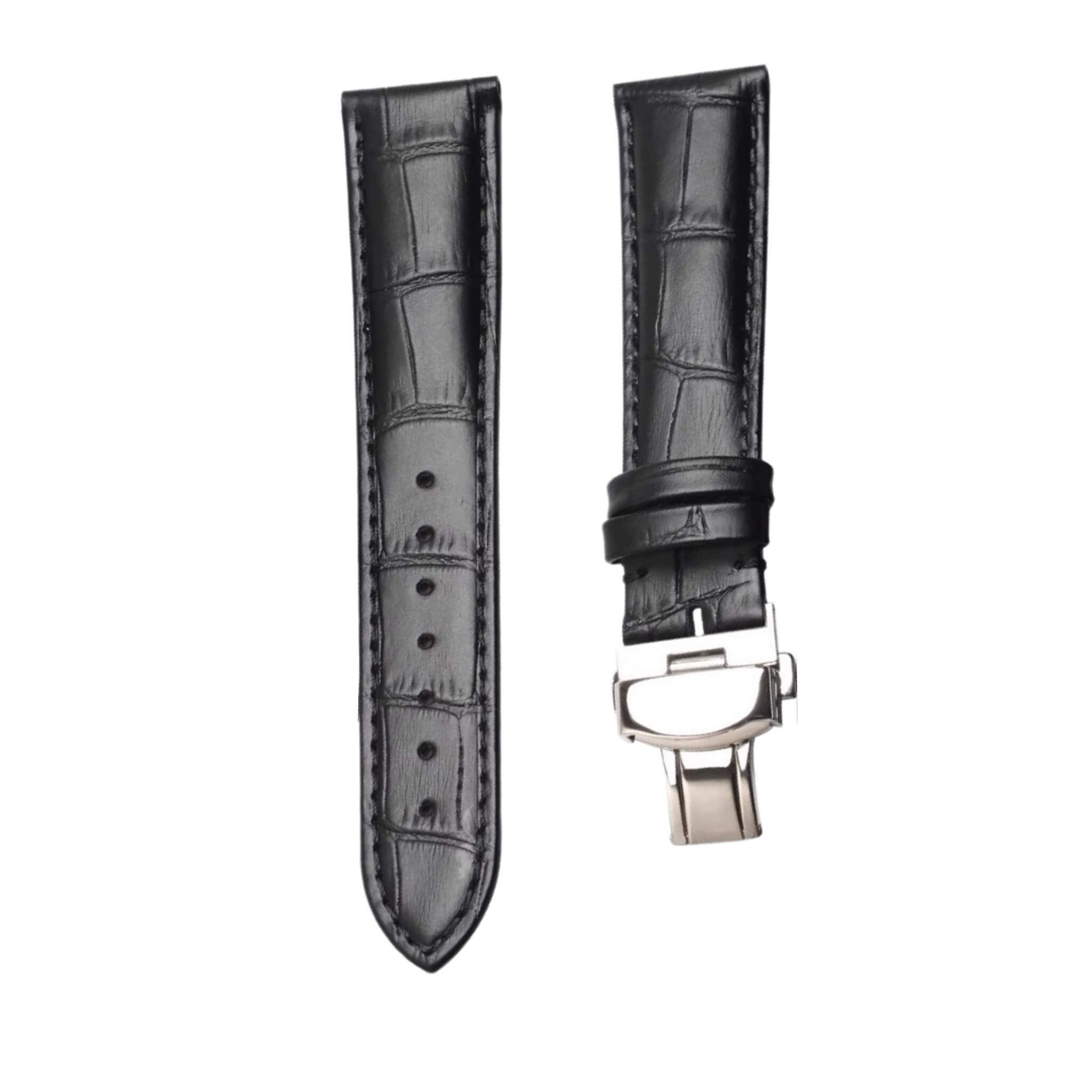 patek-philippe-alligator-leather-watch-strap-cane-grain-black-buckle-free-front Patek Philippe Alligator Leather Watch Strap Black No Buckle Front