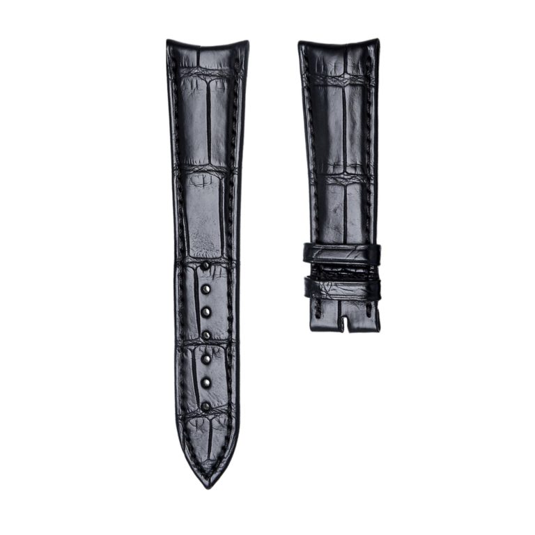 Black Circular Grain Genuine Alligator Leather Curved Tip Watch Strap Replacement Band For Piaget G0A29112 G0A38131 G0A34113