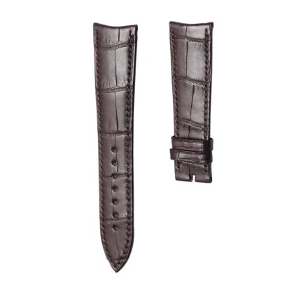 Thin Curved End Dark Brown Cane-Grain Alligator Leather Watch Strap For Piaget Altiplano G0A35131