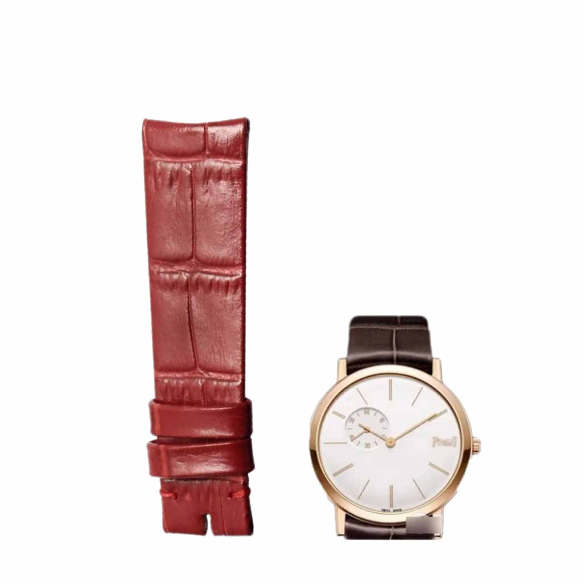 Glossy Red Bamboo Grain Cowhide Watch Strap For Piaget Altiplano G0A39105, With Watch Display