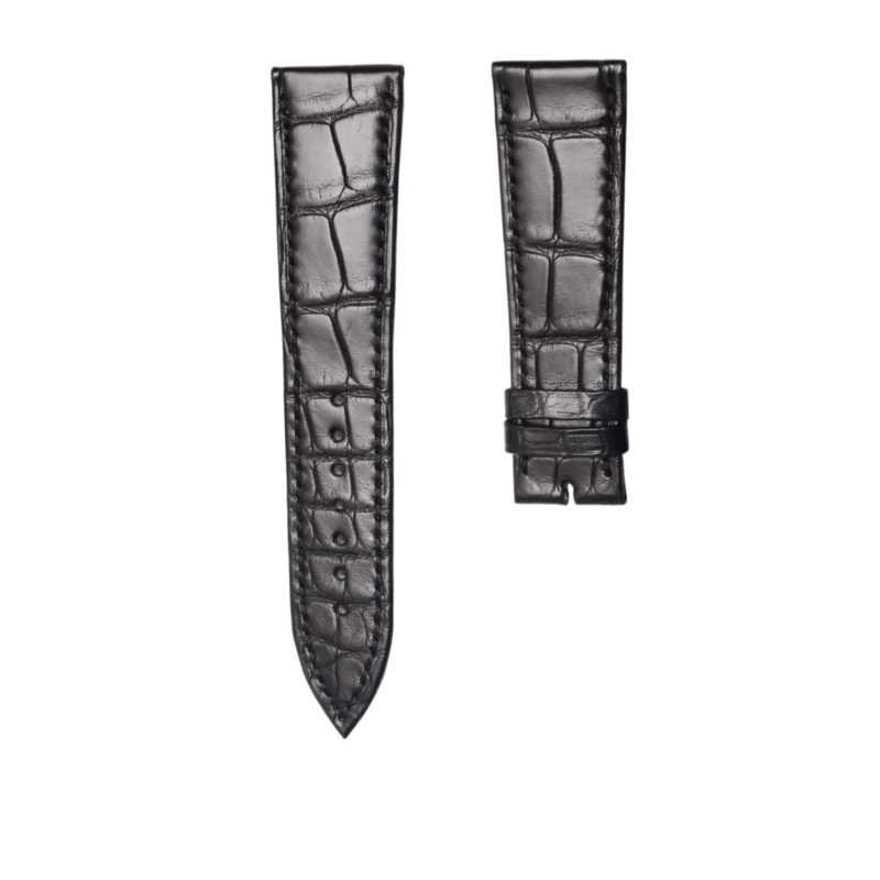 Thin Black Cane-Grain Alligator Leather Watch Strap For Piaget Black Tie Emperador G0A32120