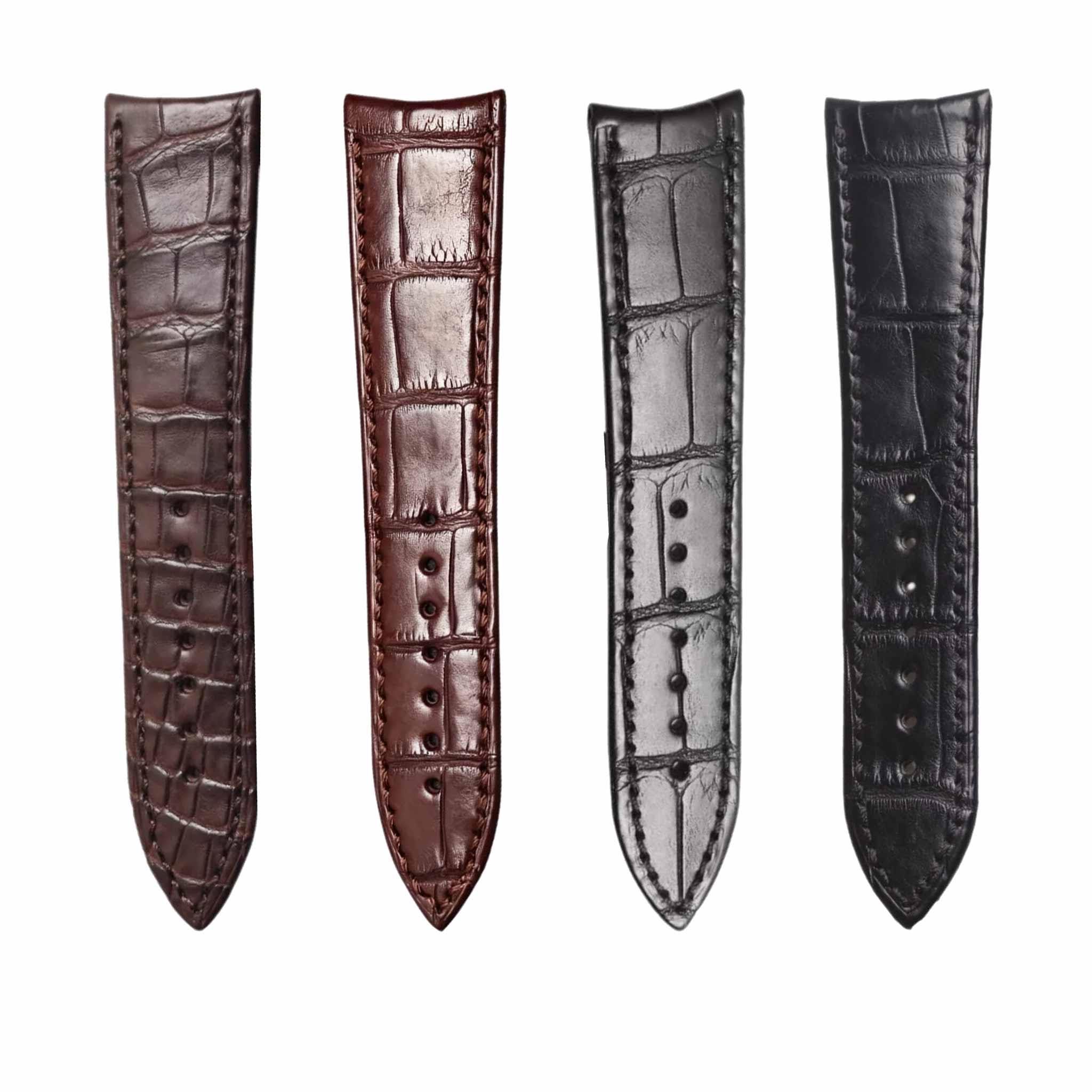 Curved End Cane-Grain Alligator Leather Watch Strap For Piaget Black Tie G0A37112, Multi Color Display