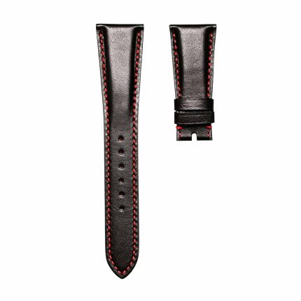 Smooth Calf Leather Watch Strap Black Red Liner Without Buckle For Tudor Fastrider M42000CR-0002