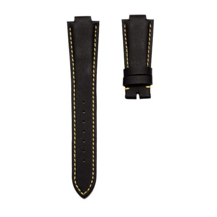 Carbon Fiber Leather Watch Strap Black Yellow Stitch 12mm Without Buckle For Tudor Pelagos 91210N