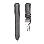 Smooth Calf Leather Watch Strap Black Black Stitch 12mm With Silver Buckle For Tudor Pelagos 91210N