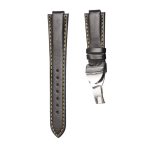 Smooth Calf Leather Watch Strap Black Yellow Stitch 12mm With Silver Buckle For Tudor Pelagos 91210N