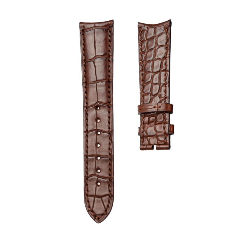 Double-Sided Brown Curved Tip Genuine Circular Grain Alligator Leather Watch Strap For Vacheron Constantin Patrimony 82172 85180 87172