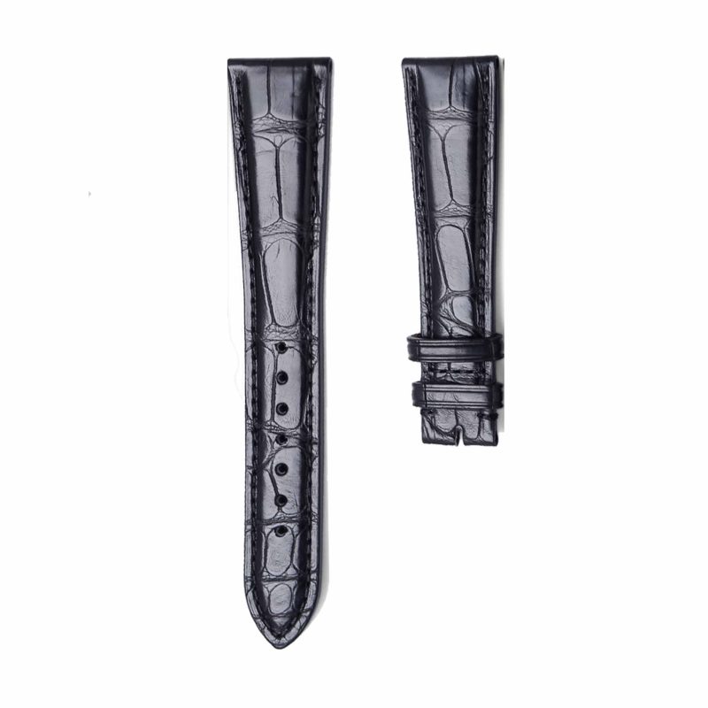 Black Alligator Leather Watch Strap Front View For Zenith Elite 01.C493