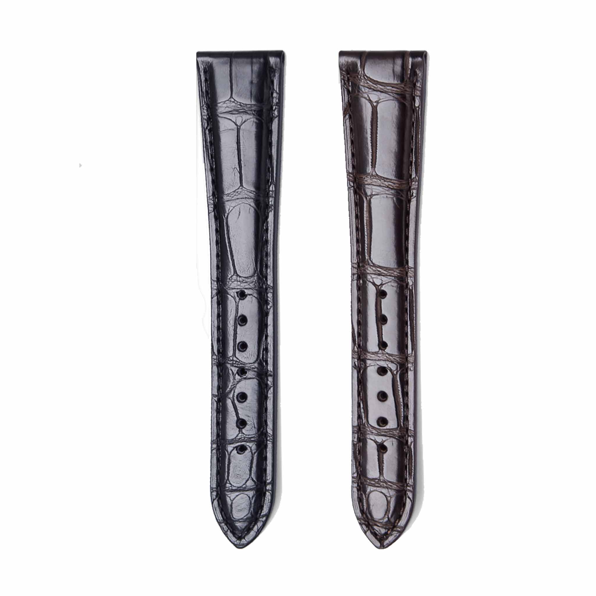 Dark Brown Black Alligator Leather Watch Strap Front View For Zenith Elite 01.C493