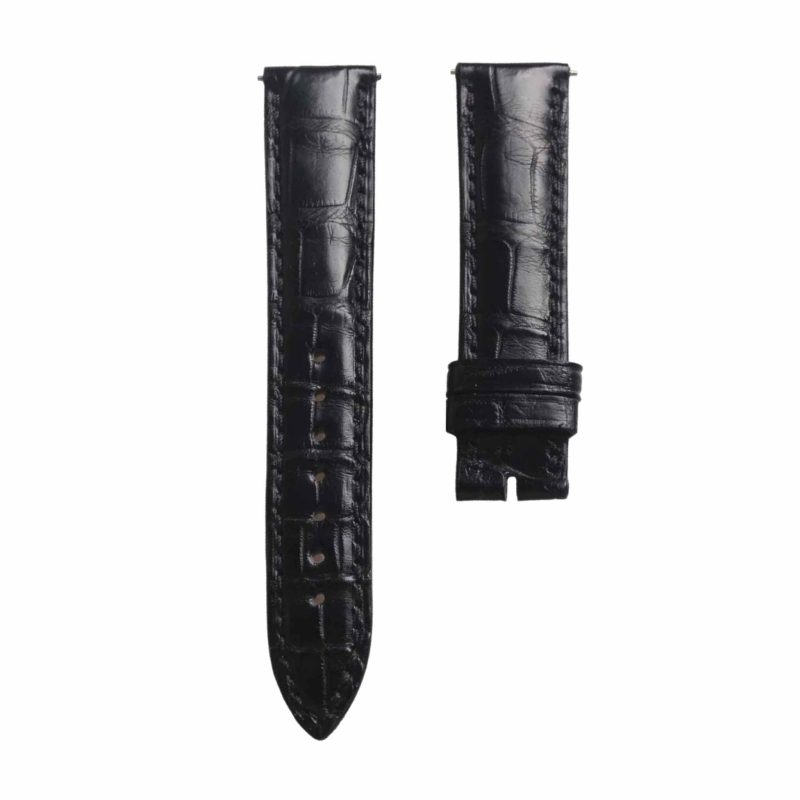 Glossy Black Cane-Grain Alligator Leather Watch Strap For Franck Muller Cintree Curvex 6850 S6 GG