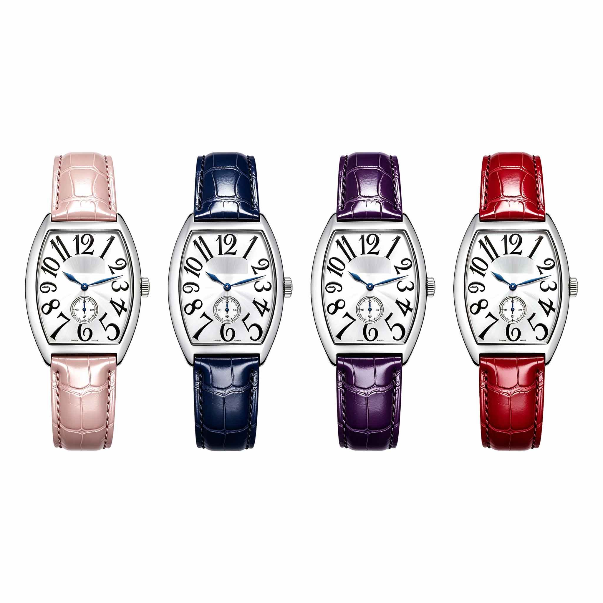 Multi-color alligator leather watch straps fitted on Franck Muller Cintree Curvex 6850 S6 GG watch