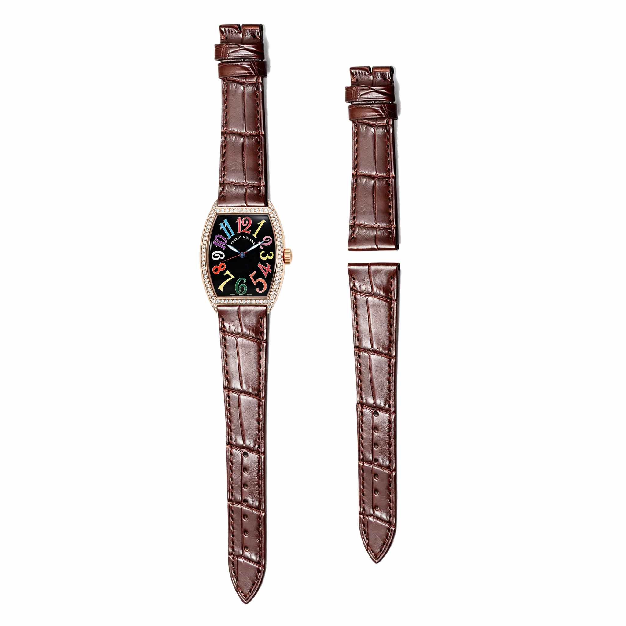 Alligator leather watch strap matched with Franck Muller Color Dreams 7851 SC COL DR watch display