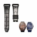 Black cane grain alligator leather watch strap with black stitch rubber base for Franck Muller Men's Collection V45 SC DT YACHTIN