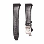 Black cane grain alligator leather watch strap with silver deployant buckle for Franck Muller Men's Collection V45 SC DT YACHTIN
