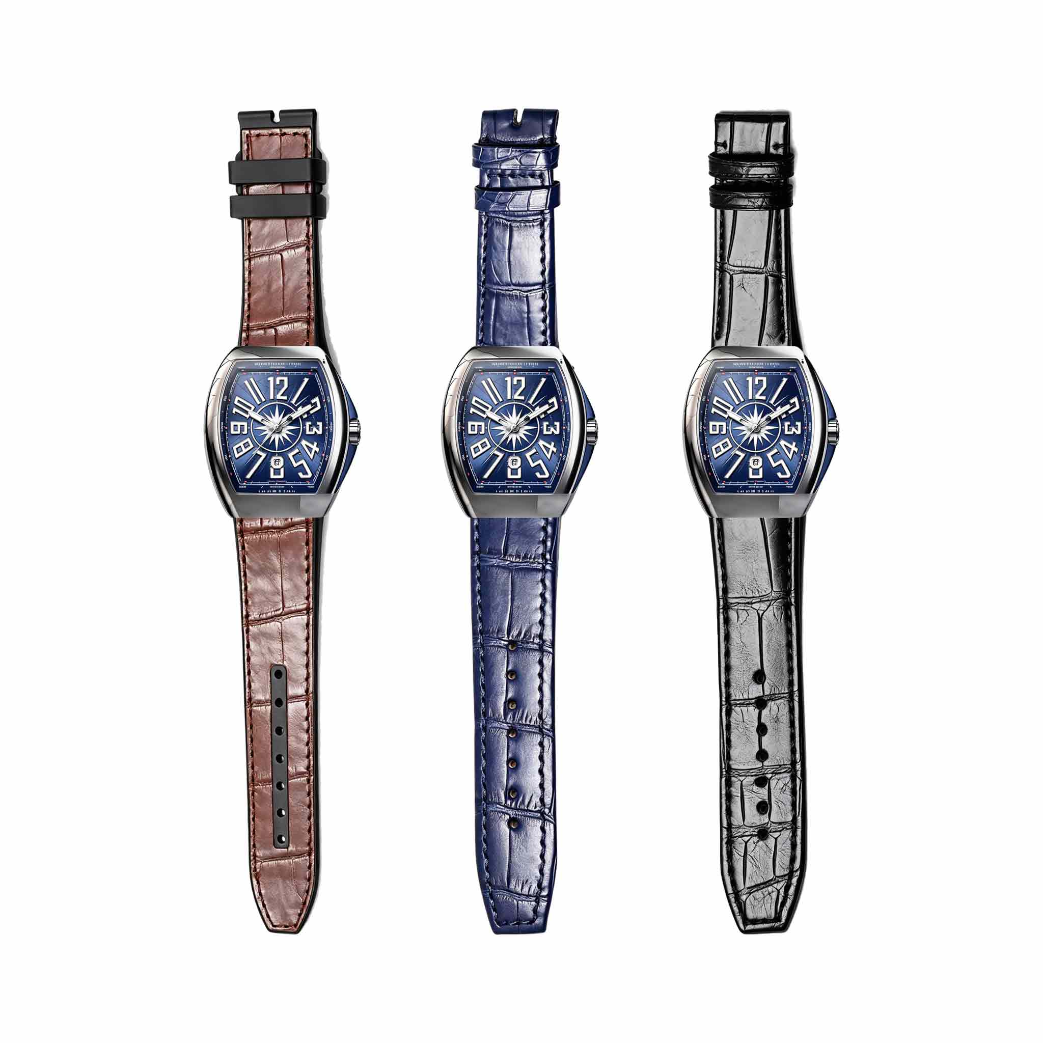 Alligator leather watch strap matched on Franck Muller Men's Collection V45 SC DT YACHTIN watch