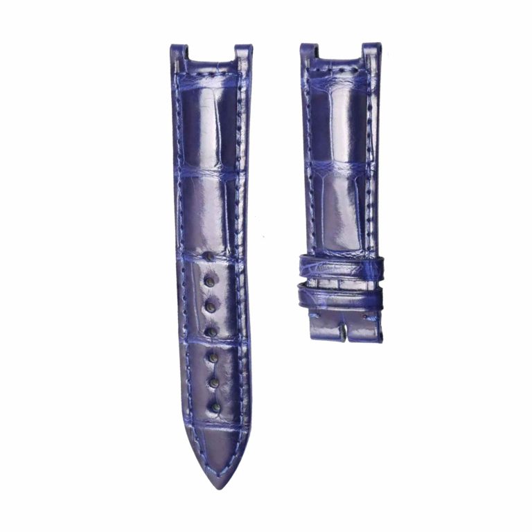 Glossy Blue Cane-Grain Alligator Leather Watch Strap For Franck Muller Ronde 3900 QZ R D2