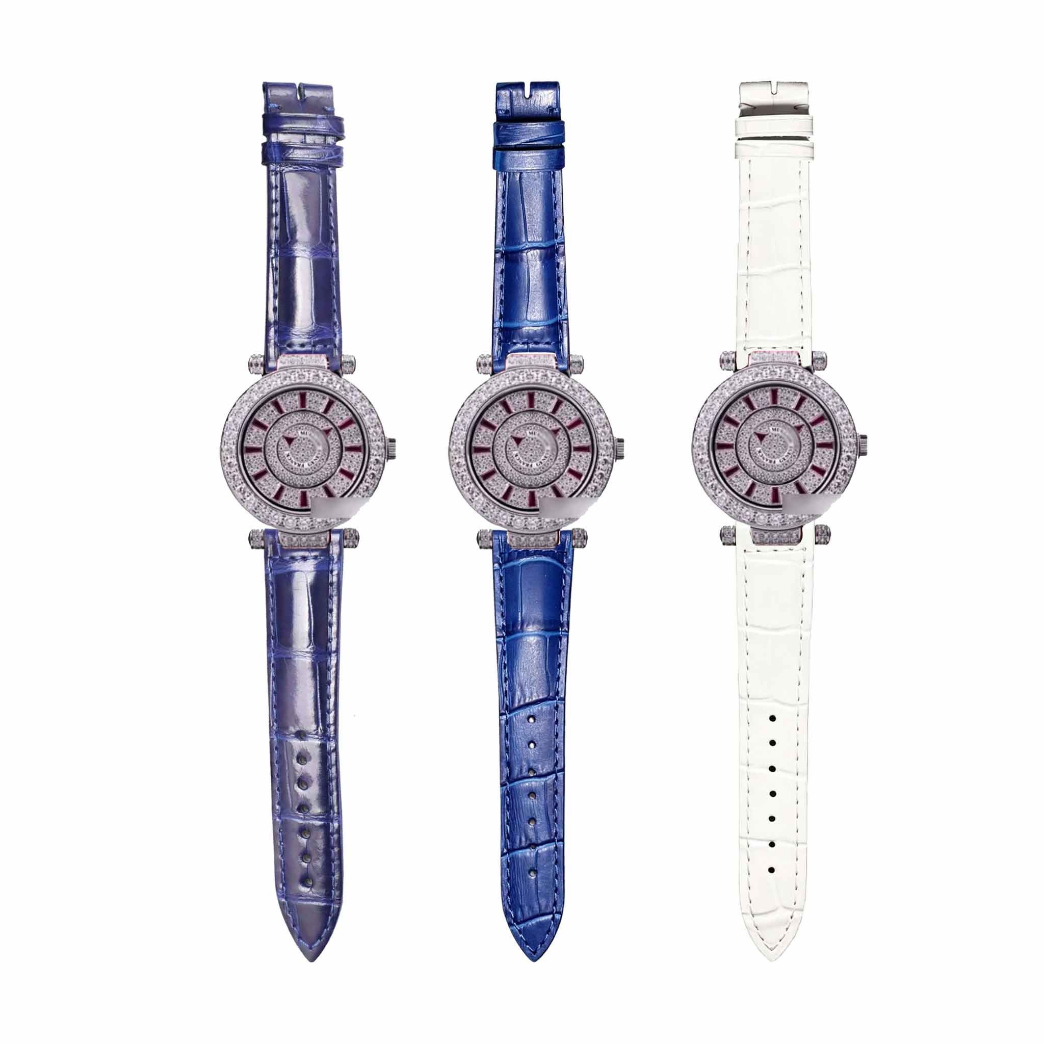 Multi-color cane grain leather watch straps fitted on Franck Muller Ronde series watch