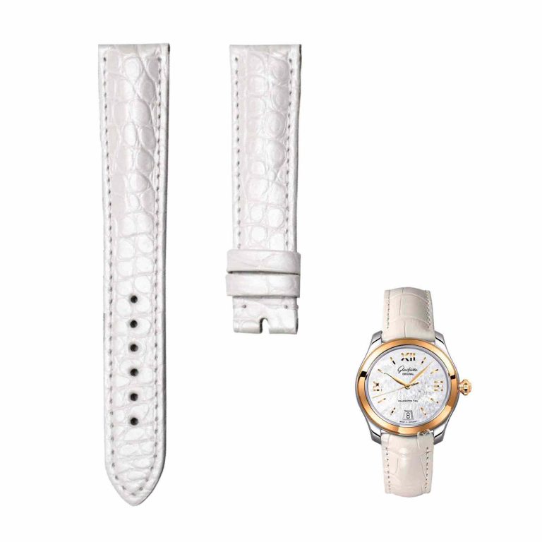 Pearl‑white round‑grain alligator leather watch strap for Glashutte Original Lady Serenade 1‑39‑22‑09‑06‑04