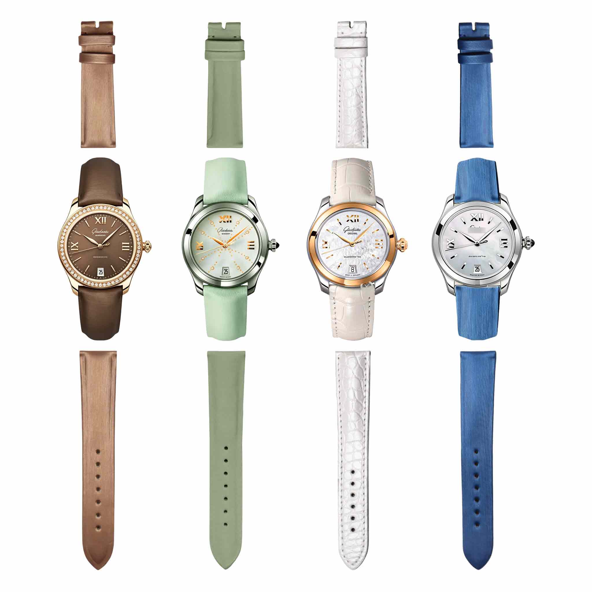 Watch display with compatible strap for Glashutte Original Lady Serenade 1‑39‑22‑09‑06‑04