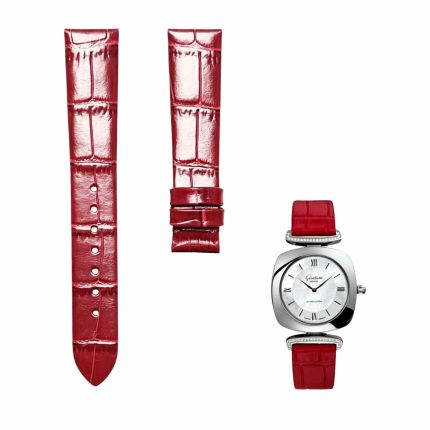 Burgundy cane grain calf leather watch strap for Glashutte Original Pavonina 1‑03‑02‑05‑12‑30
