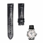 Black cane grain alligator leather watch strap no buckle for Glashutte Original Senator 1‑39‑59‑01‑02‑04