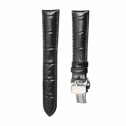 Black cane grain calf leather watch strap silver buckle for Glashutte Original Senator 1‑39‑59‑01‑02‑04