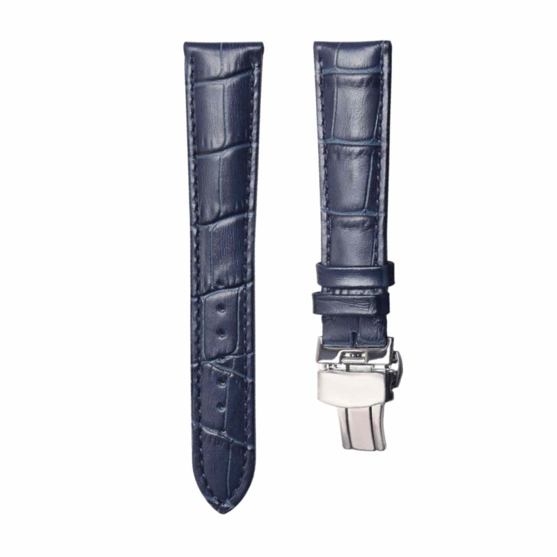 Dark Blue cane grain calf leather watch strap silver buckle for Glashutte Original Senator 1‑39‑59‑01‑02‑04