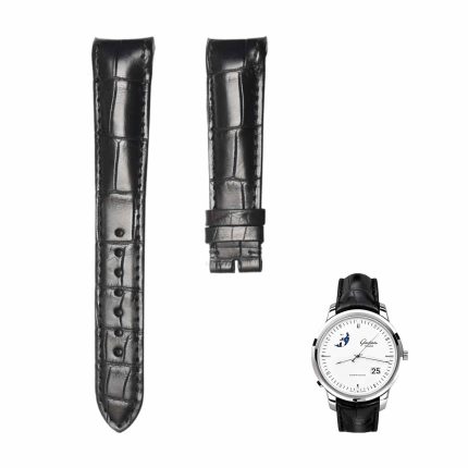 Black cane grain alligator leather watch strap for Glashutte Original Senator 100‑04‑13‑02‑04