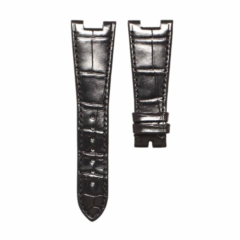 Black cane grain alligator leather watch strap for Glashutte Original Vintage 1‑37‑02‑09‑02‑62