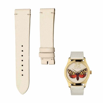 Off‑white print flat calf leather watch strap without buckle for Gucci G‑TIMELESS YA1264062A