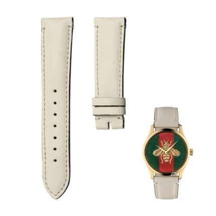 Beige smooth calf leather watch strap with beige stitching and beige base for Gucci G‑Timeless YA1264128