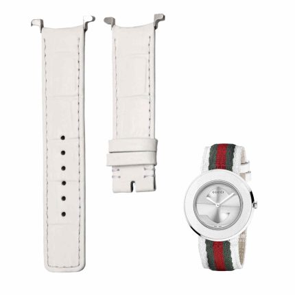 White smooth calf leather watch strap with steel tip for Gucci Ladies Collection YA129411