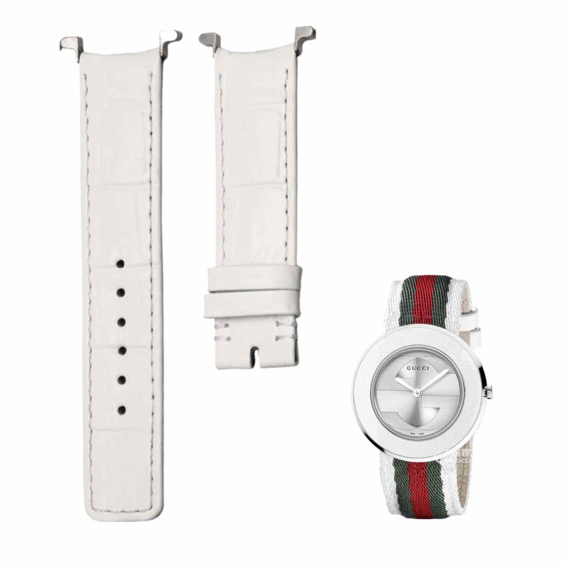 White smooth calf leather watch strap with steel tip for Gucci Ladies Collection YA129411