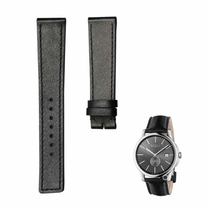 Black flat calf leather square‑tail watch strap without buckle for Gucci G‑TIMELESS YA126319