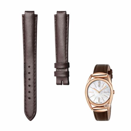 Dark brown flat calf leather watch strap without buckle for Gucci HORSEBIT YA140507