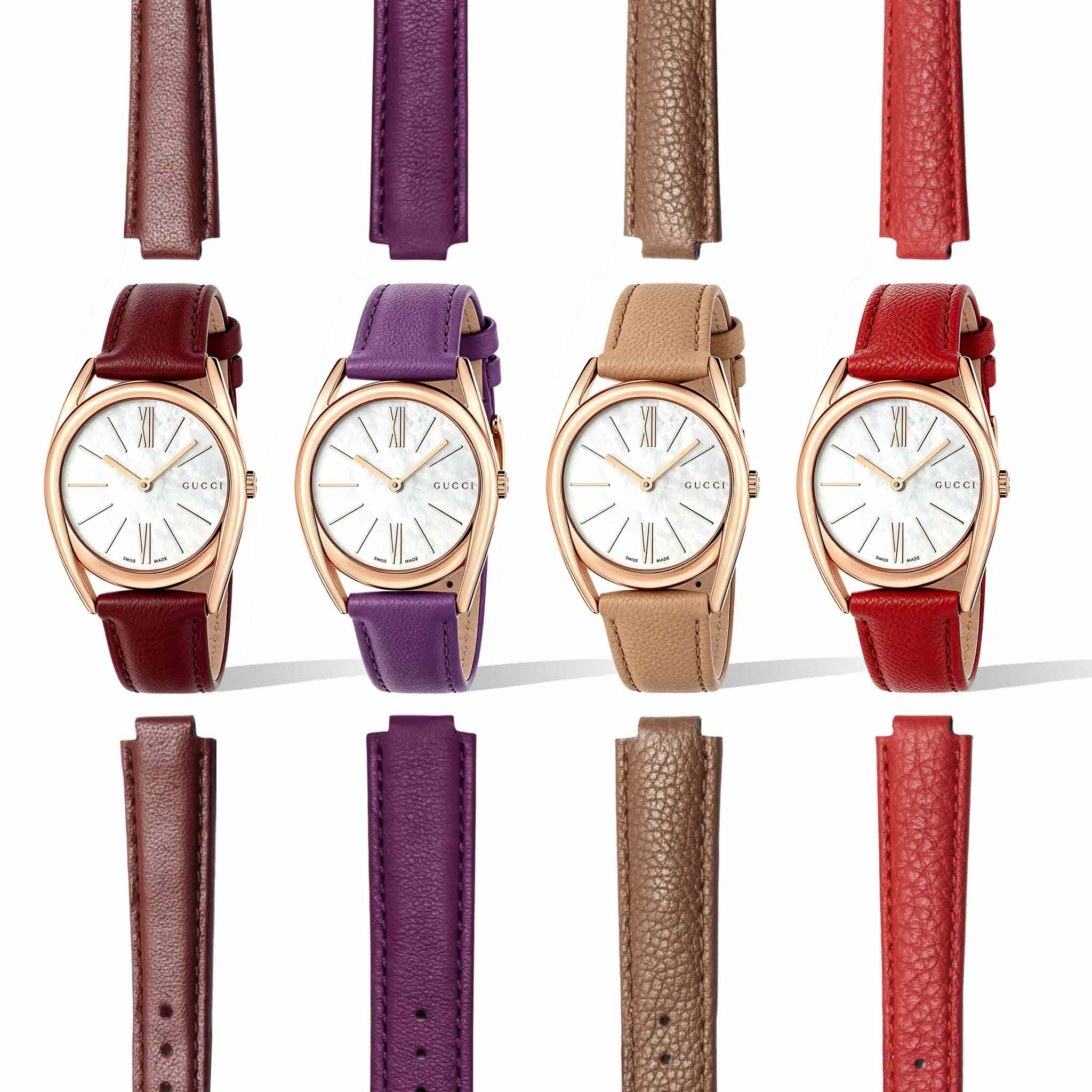 Watch display showing compatible strap for Gucci HORSEBIT YA140507