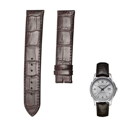 Dark brown cane‑grain calf leather watch strap without buckle for Hamilton Jazzmaster H32515555