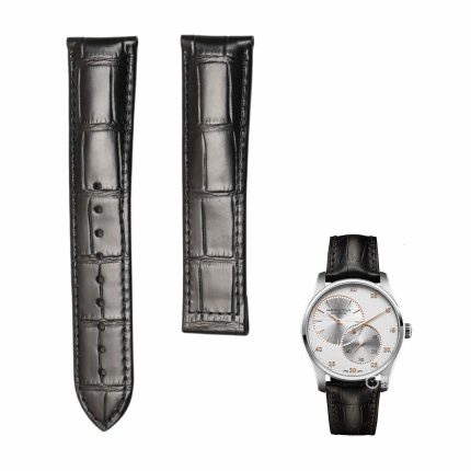 Black cane grain calf leather watch strap without buckle, for deployant buckle, fits Hamilton Jazzmaster Maestro H42615553