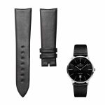 Black flat thin calf leather watch strap without buckle for Hamilton American Classic H38755731