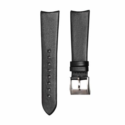 Black flat thin calf leather watch strap with silver pin buckle for Hamilton American Classic H38755731