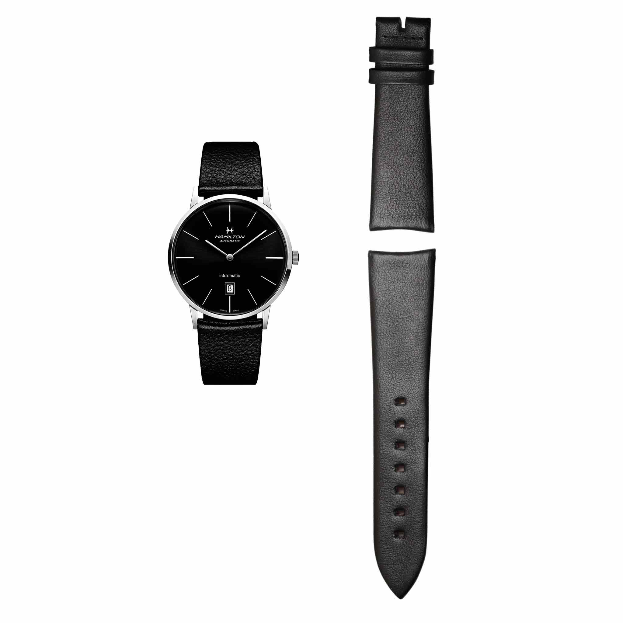 Watch display showing compatible strap for Hamilton American Classic H38755731
