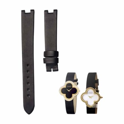 Black vertical grain silk watch strap with pin buckle for Van Cleef & Arpels Alhambra VCARD21800