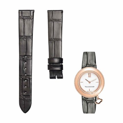 Black cane grain calf leather watch strap for Van Cleef & Arpels Charms VCARM93500
