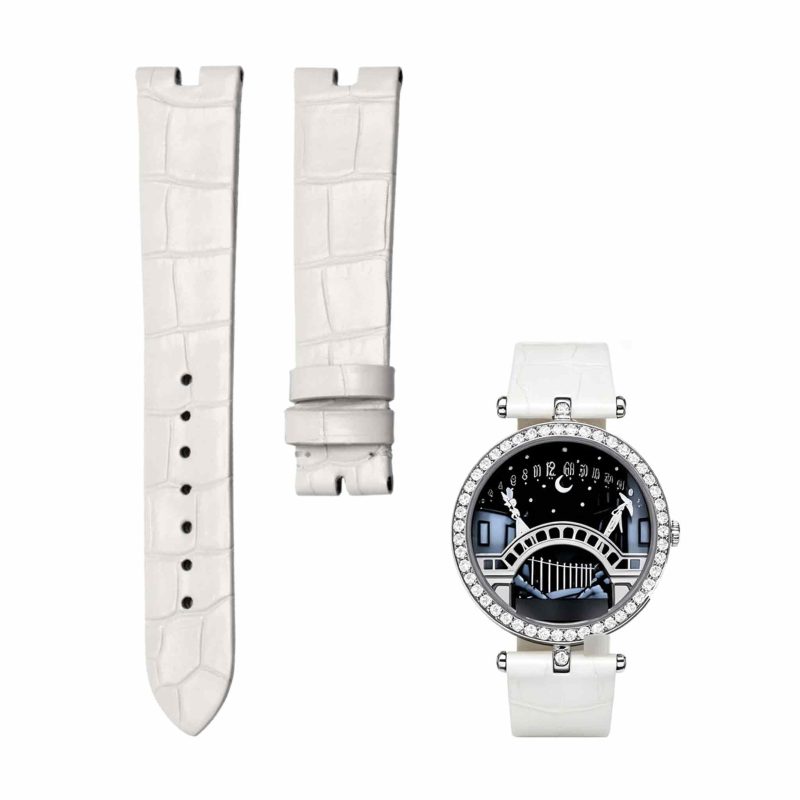 White cane grain alligator leather watch strap for Van Cleef & Arpels Poetic Complications VCARN9VI00
