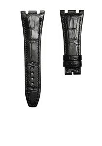 :Audemars Piguet Royal Oak 15400 26331 Royal Oak Offshore 26470 15703 Alligator Leather Watch Strap Cane Grain Black Raised Spine Steel Lug Front