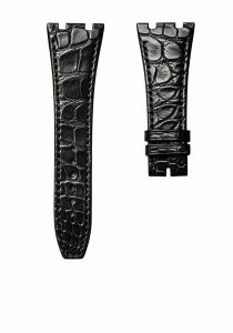 Audemars Piguet Royal Oak 15400 26331 Royal Oak Offshore 26470 15703 Alligator Leather Watch Strap Round Scale Black Steel Lug Front