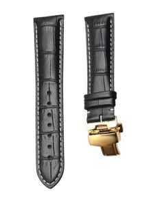 Black Calf Leather Watch Strap White Stitch Gold Buckle For Ball Engineer II NM2082C-LJ-SL